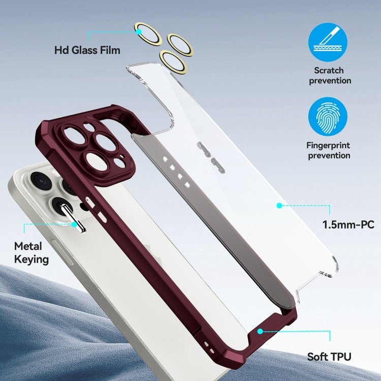 For iPhone 15 Pro Shockproof Acrylic Phone Case with Lens Glass Film(Wine Red) - HoMEdemic™ 