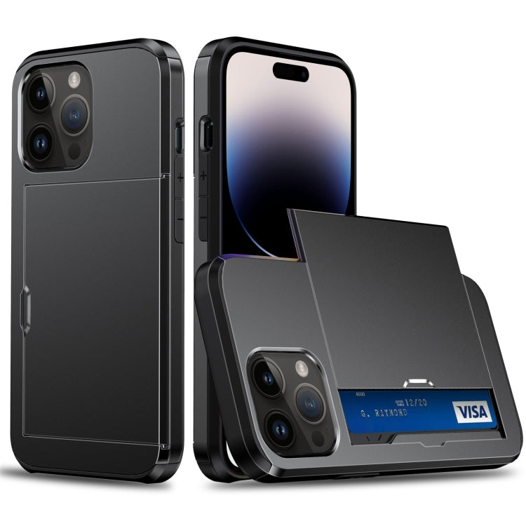 For iPhone 15 Pro Shockproof Armor Phone Case with Slide Card Slot(Black) - HoMEdemic™ 