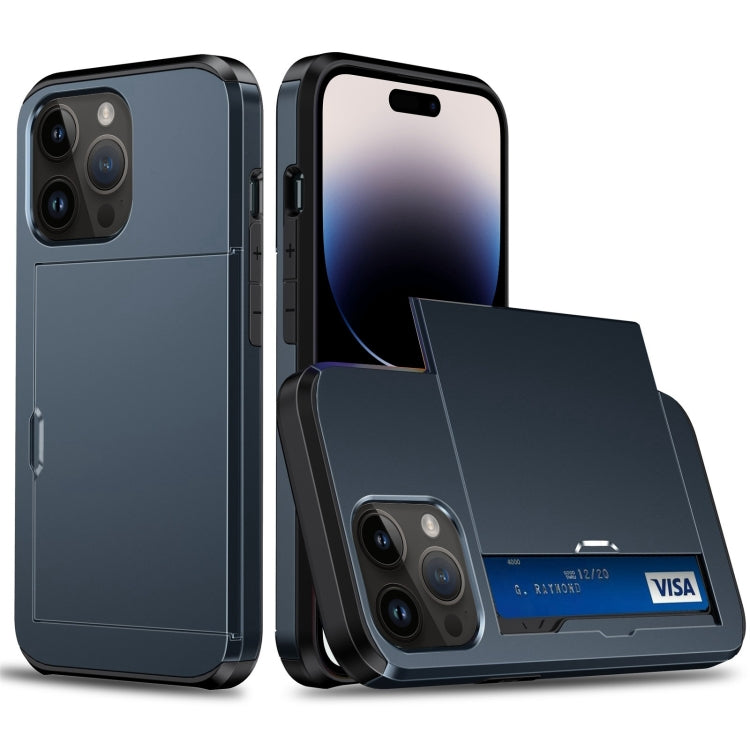 For iPhone 15 Pro Shockproof Armor Phone Case with Slide Card Slot(Dark Blue) - HoMEdemic™ 
