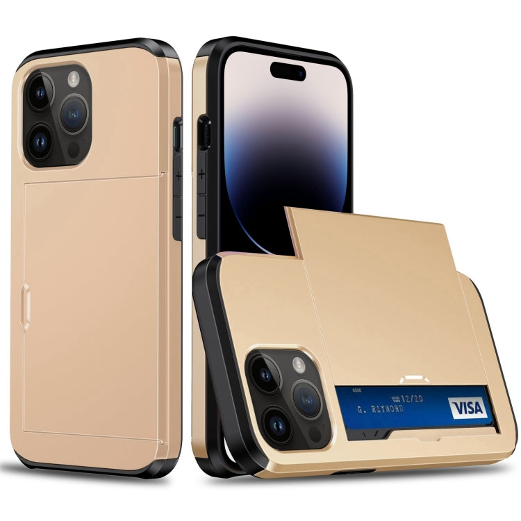 For iPhone 15 Pro Shockproof Armor Phone Case with Slide Card Slot(Gold) - HoMEdemic™ 