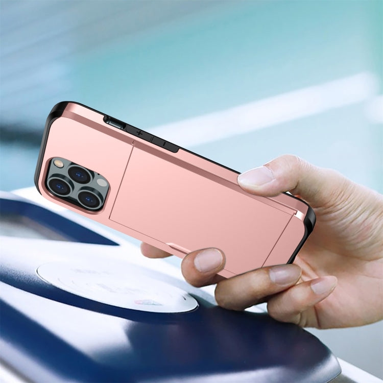 For iPhone 15 Pro Shockproof Armor Phone Case with Slide Card Slot(Gold) - HoMEdemic™ 
