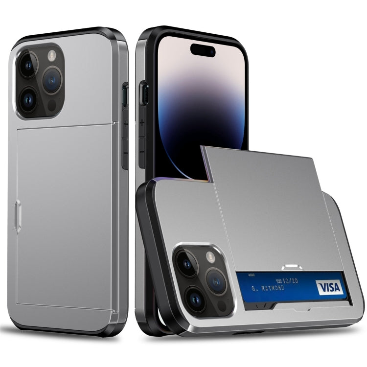 For iPhone 15 Pro Shockproof Armor Phone Case with Slide Card Slot(Grey) - HoMEdemic™ 