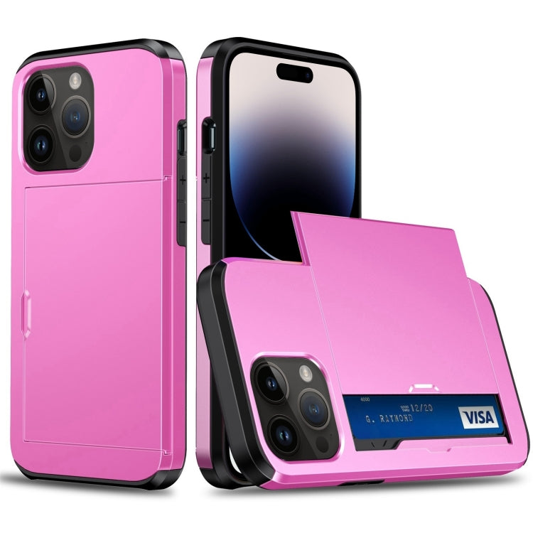 For iPhone 15 Pro Shockproof Armor Phone Case with Slide Card Slot(Pink) - HoMEdemic™ 