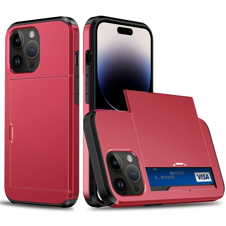 For iPhone 15 Pro Shockproof Armor Phone Case with Slide Card Slot(Red) - HoMEdemic™ 