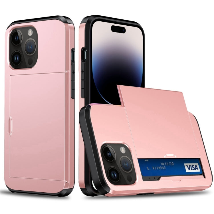 For iPhone 15 Pro Shockproof Armor Phone Case with Slide Card Slot(Rose Gold) - HoMEdemic™ 