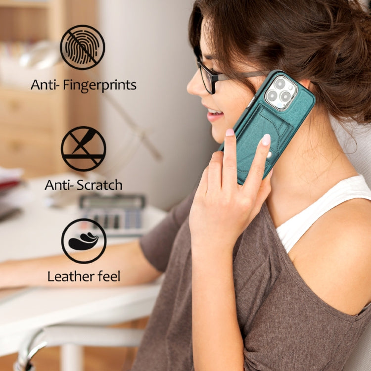 For iPhone 15 Pro Shockproof Leather Phone Case with Card Holder(Green) - HoMEdemic™ 