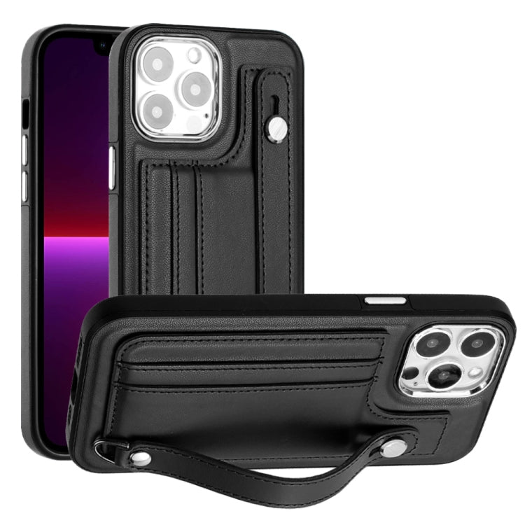 For iPhone 15 Pro Shockproof Leather Phone Case with Wrist Strap(Black) - HoMEdemic™ 