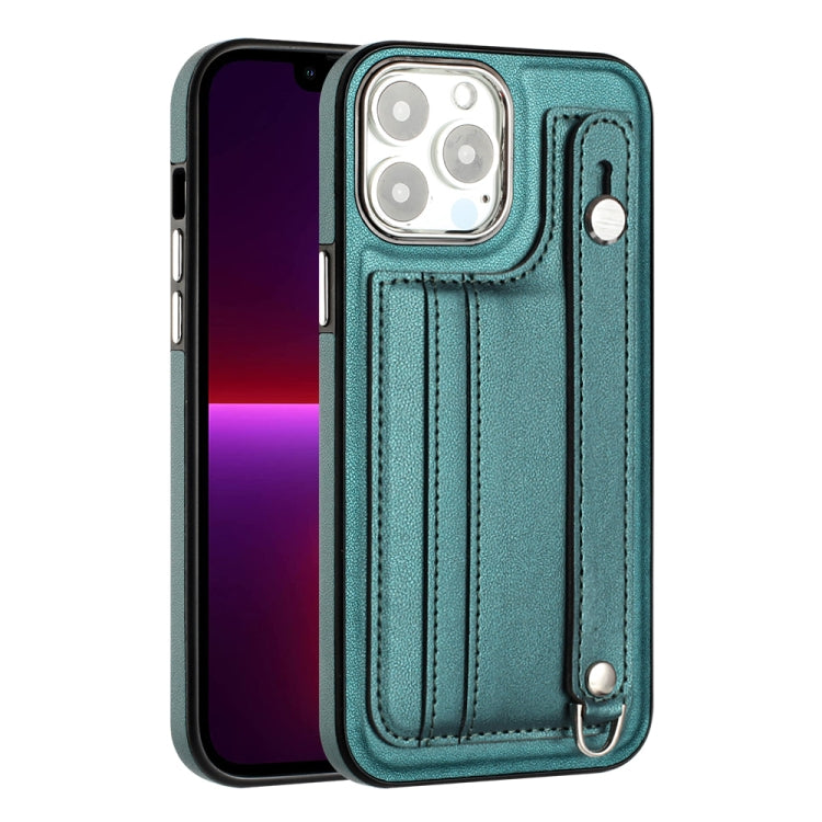 For iPhone 15 Pro Shockproof Leather Phone Case with Wrist Strap(Green) - HoMEdemic™ 