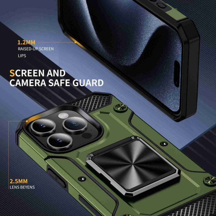 For iPhone 15 Pro Shockproof Metal Holder Phone Case(Olive Green) - HoMEdemic™ 