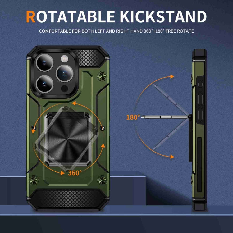 For iPhone 15 Pro Shockproof Metal Holder Phone Case(Olive Green) - HoMEdemic™ 