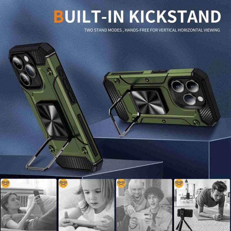 For iPhone 15 Pro Shockproof Metal Holder Phone Case(Olive Green) - HoMEdemic™ 