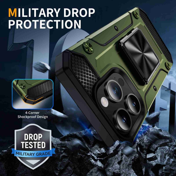 For iPhone 15 Pro Shockproof Metal Holder Phone Case(Olive Green) - HoMEdemic™ 