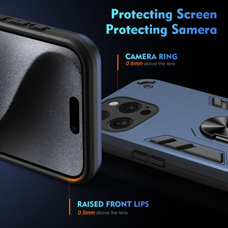 For iPhone 15 Pro Shockproof Metal Ring Holder Phone Case(Blue) - HoMEdemic™ 