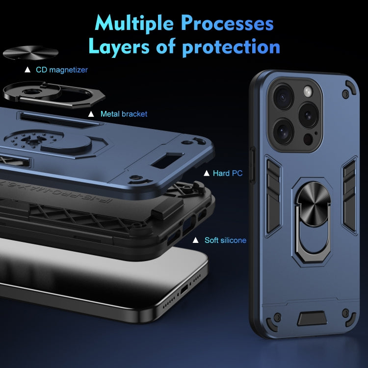 For iPhone 15 Pro Shockproof Metal Ring Holder Phone Case(Blue) - HoMEdemic™ 