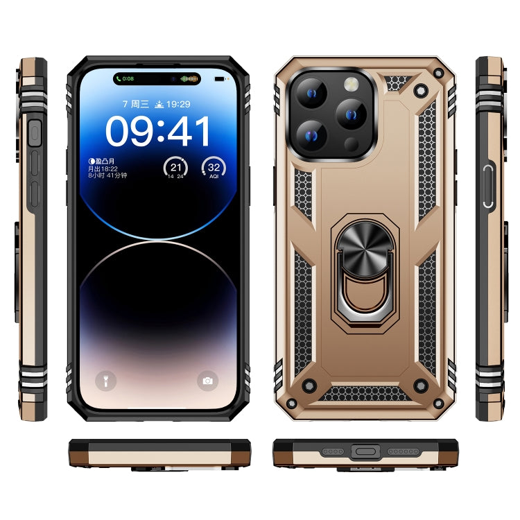 For iPhone 15 Pro Shockproof TPU + PC Phone Case with Holder(Gold) - HoMEdemic™ 