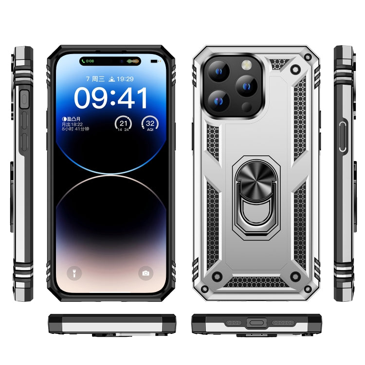 For iPhone 15 Pro Shockproof TPU + PC Phone Case with Holder(Silver) - HoMEdemic™ 