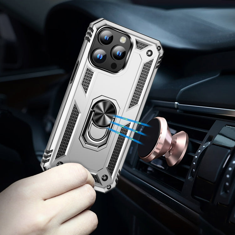 For iPhone 15 Pro Shockproof TPU + PC Phone Case with Holder(Silver) - HoMEdemic™ 