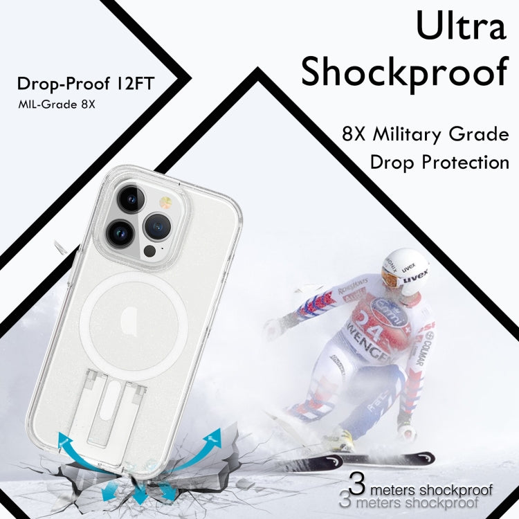 For iPhone 15 Pro Shockproof Terminator MagSafe Phone Case with Holder(Glitter White) - HoMEdemic™ 