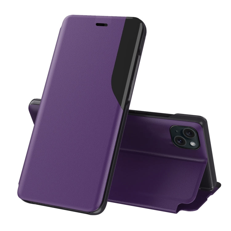 For iPhone 15 Pro Side Display Flip Leather Phone Case(Purple) - HoMEdemic™ 