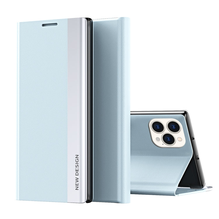 For iPhone 15 Pro Side Electroplated Adsorption Leather Phone Case(Light Blue) - HoMEdemic™ 