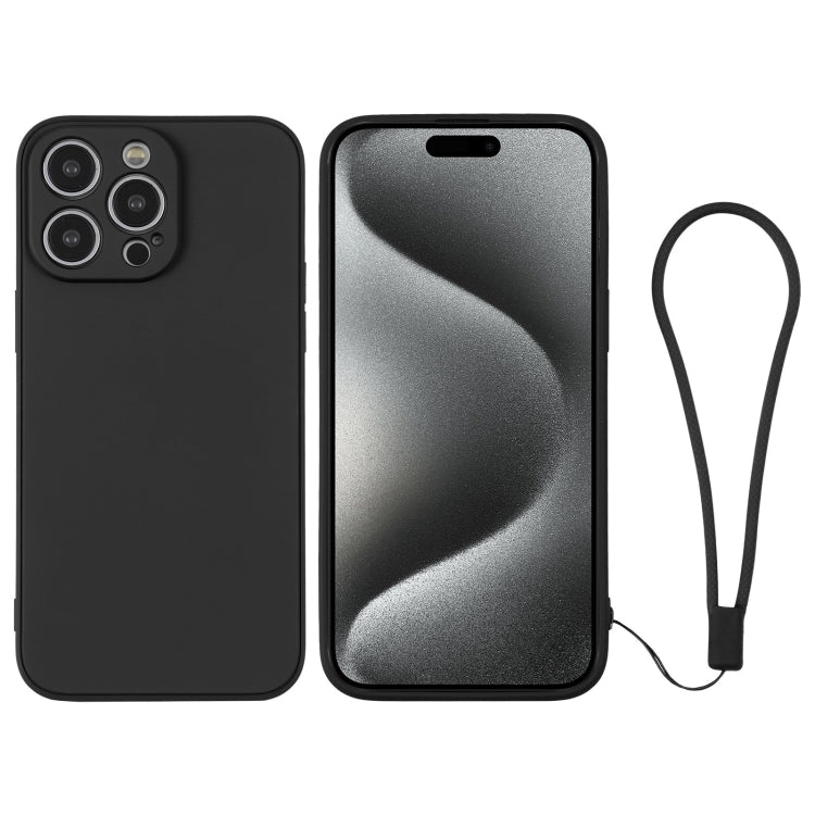 For iPhone 15 Pro Silicone Phone Case with Wrist Strap(Black) - HoMEdemic™ 