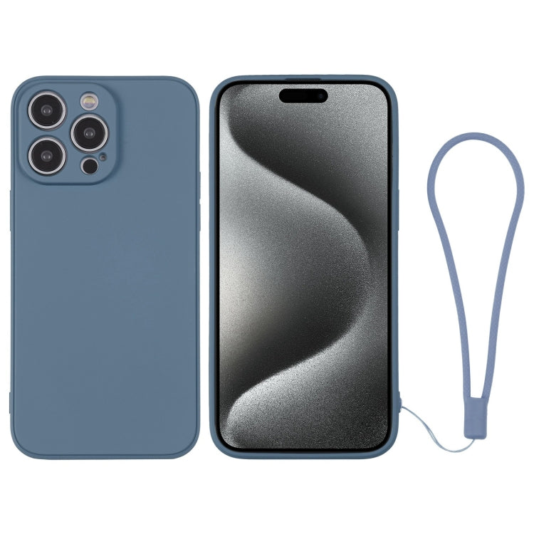 For iPhone 15 Pro Silicone Phone Case with Wrist Strap(Grey Blue) - HoMEdemic™ 