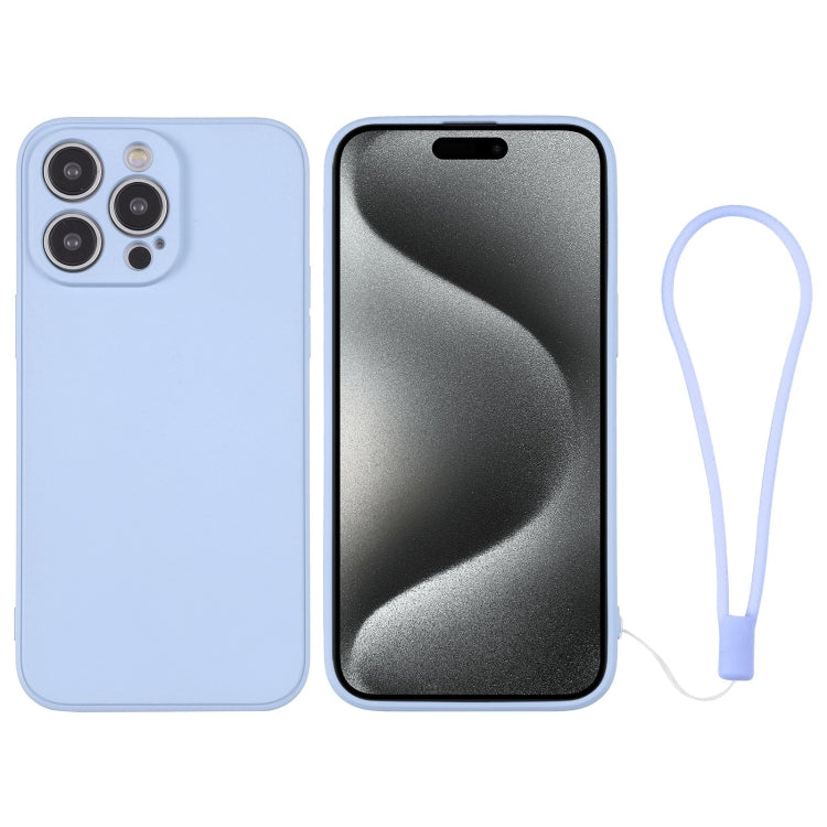 For iPhone 15 Pro Silicone Phone Case with Wrist Strap(Light Blue) - HoMEdemic™ 
