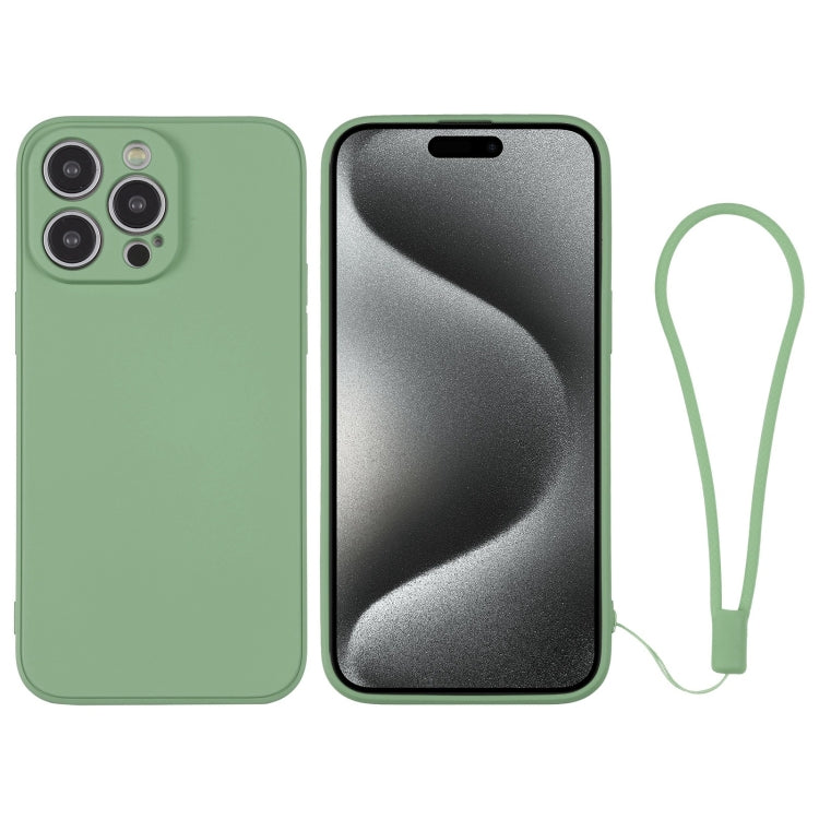 For iPhone 15 Pro Silicone Phone Case with Wrist Strap(Matcha Green) - HoMEdemic™ 