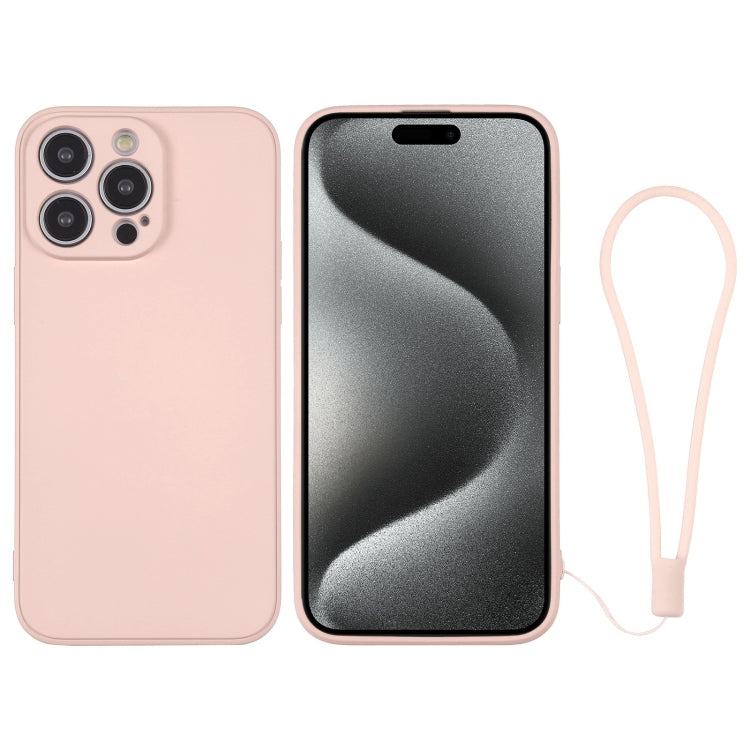 For iPhone 15 Pro Silicone Phone Case with Wrist Strap(Pink) - HoMEdemic™ 