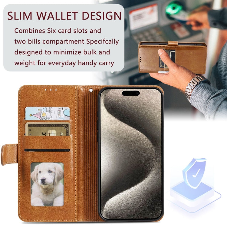 For iPhone 15 Pro Simple 6-Card Wallet Leather Phone Case(Brown) - HoMEdemic™ 