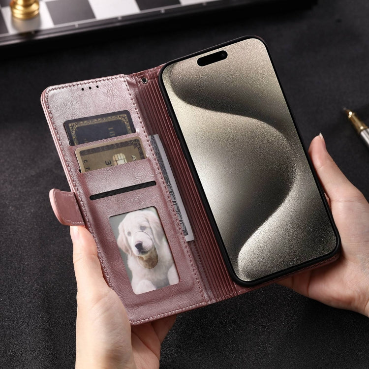 For iPhone 15 Pro Simple 6-Card Wallet Leather Phone Case(Rose Gold) - HoMEdemic™ 