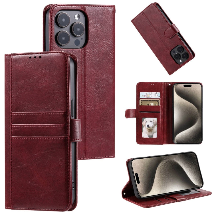 For iPhone 15 Pro Simple 6-Card Wallet Leather Phone Case(Wine Red) - HoMEdemic™ 