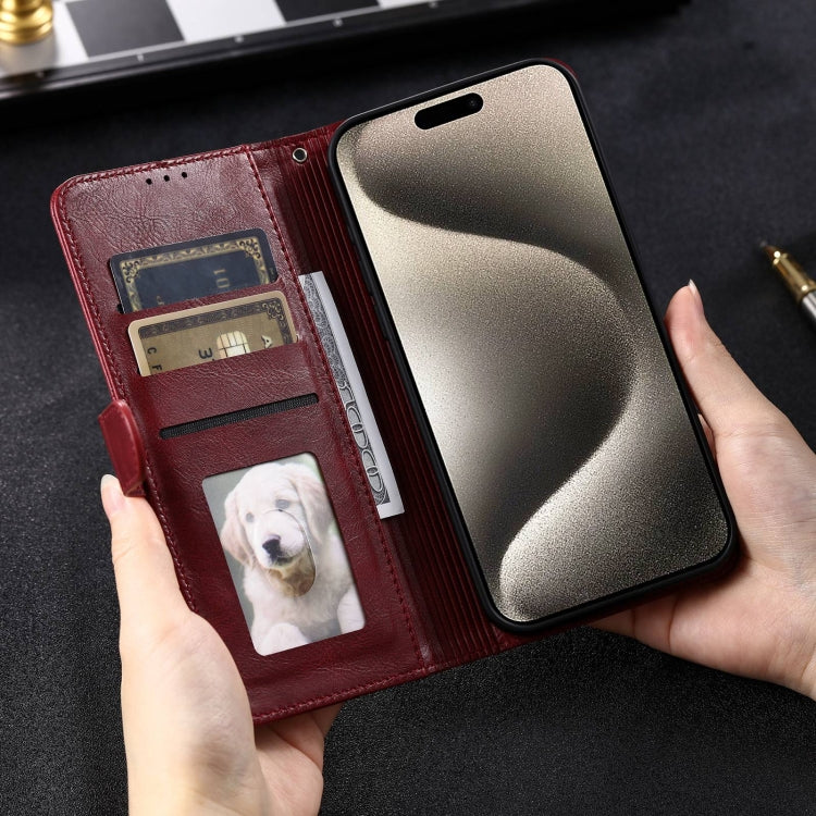 For iPhone 15 Pro Simple 6-Card Wallet Leather Phone Case(Wine Red) - HoMEdemic™ 