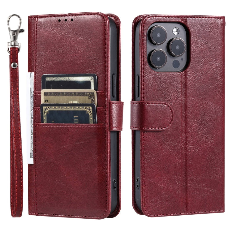 For iPhone 15 Pro Simple 6-Card Wallet Leather Phone Case(Wine Red) - HoMEdemic™ 