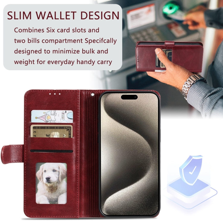 For iPhone 15 Pro Simple 6-Card Wallet Leather Phone Case(Wine Red) - HoMEdemic™ 