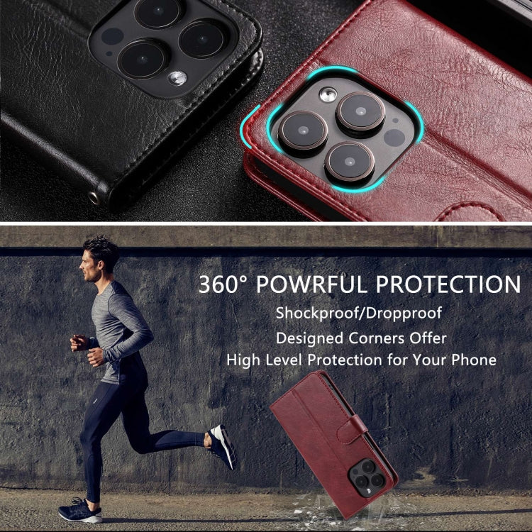 For iPhone 15 Pro Simple 6-Card Wallet Leather Phone Case(Wine Red) - HoMEdemic™ 