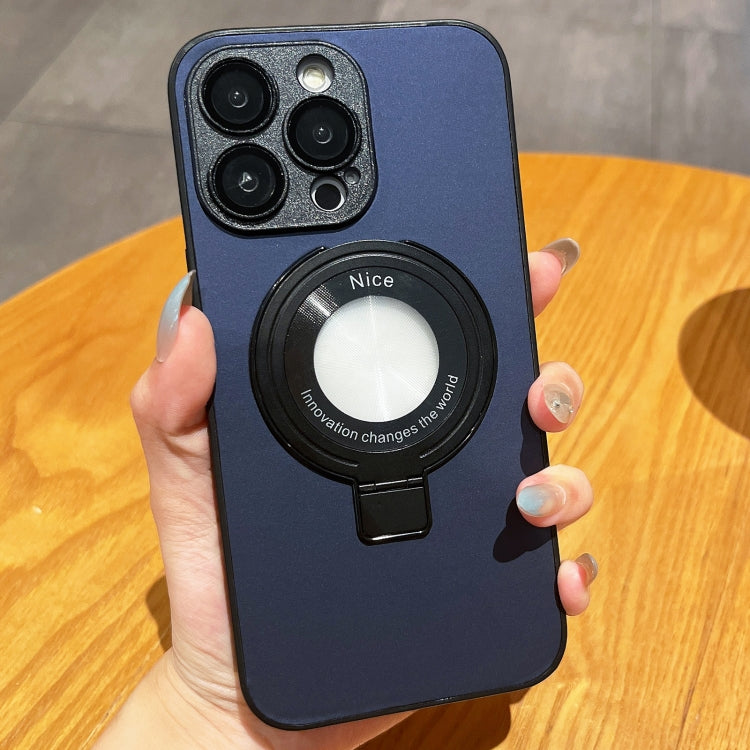 For iPhone 15 Pro Skin Feel Armor Magnetic Holder Phone Case(Dark Blue) - HoMEdemic™ 