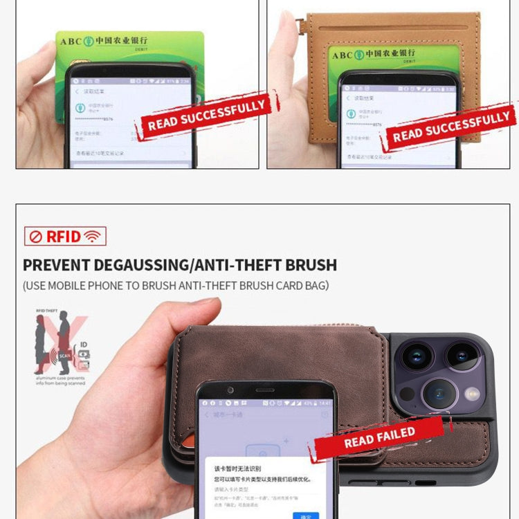 For iPhone 15 Pro Skin Feel Dream RFID Anti-theft PU Card Bag Phone Case(Coffee) - HoMEdemic™ 