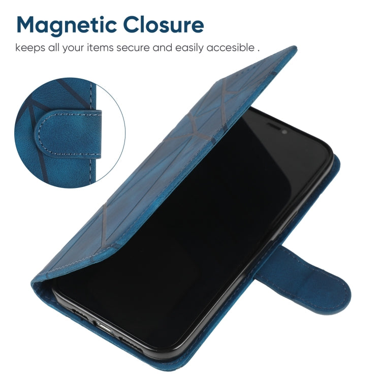 For iPhone 15 Pro Skin Feel Geometric Lines Leather Phone Case(Blue) - HoMEdemic™ 
