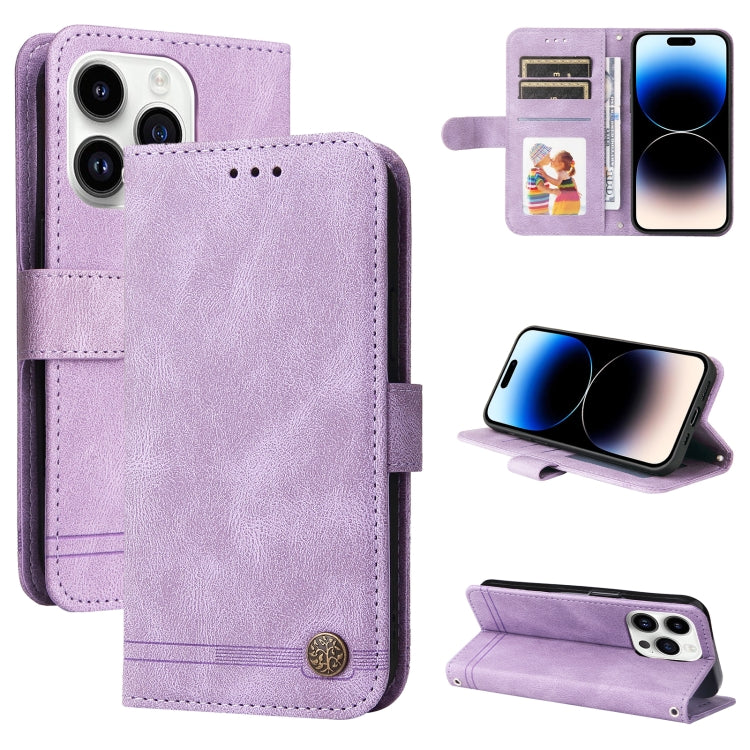 For iPhone 15 Pro Skin Feel Life Tree Leather Phone Case(Purple) - HoMEdemic™ 