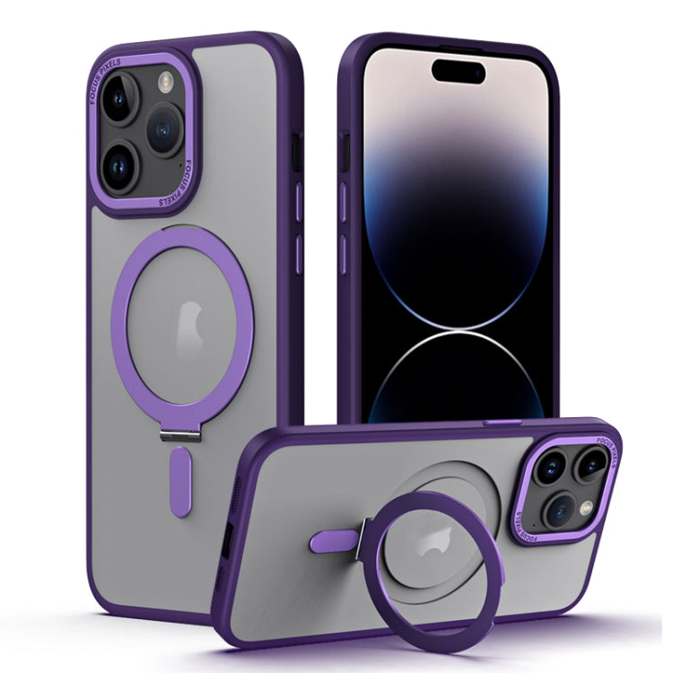 For iPhone 15 Pro Skin Feel MagSafe Shockproof Phone Case with Holder(Purple) - HoMEdemic™ 
