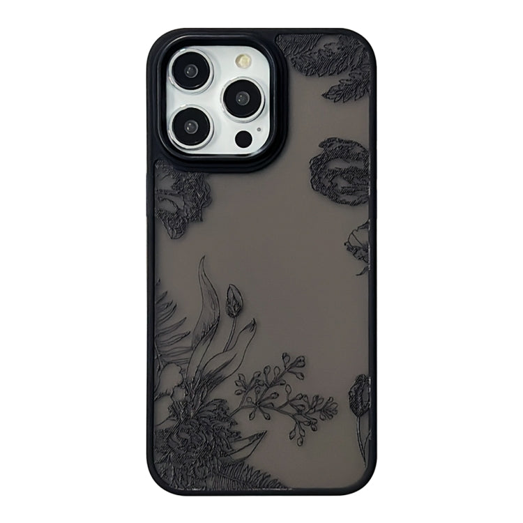 For iPhone 15 Pro Skin Feel Matte TPU+PC Shockproof Phone Case(Black Flower) - HoMEdemic™ 