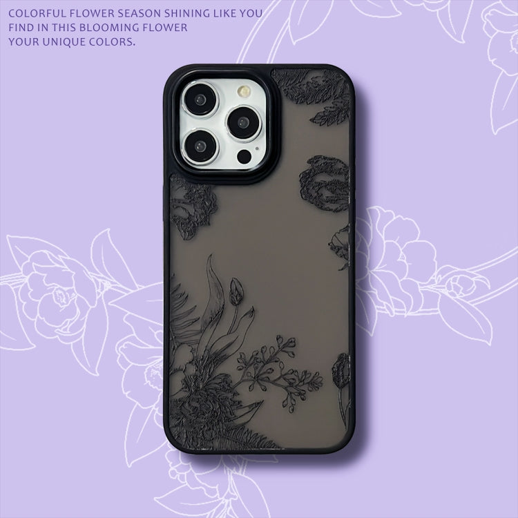 For iPhone 15 Pro Skin Feel Matte TPU+PC Shockproof Phone Case(Black Flower) - HoMEdemic™ 