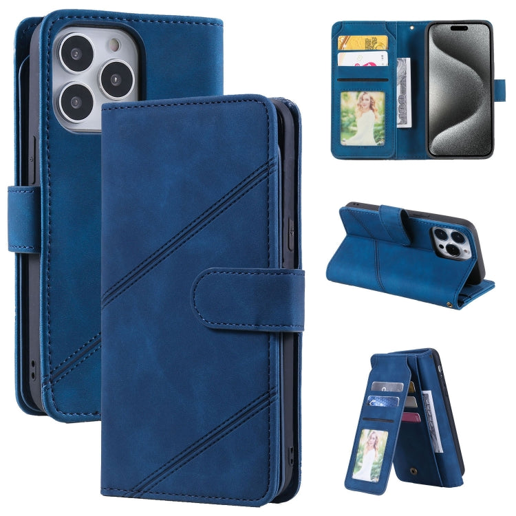 For iPhone 15 Pro Skin Feel Multi-card Wallet Leather Phone Case(Blue) - HoMEdemic™ 