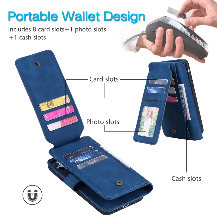 For iPhone 15 Pro Skin Feel Multi-card Wallet Leather Phone Case(Blue) - HoMEdemic™ 
