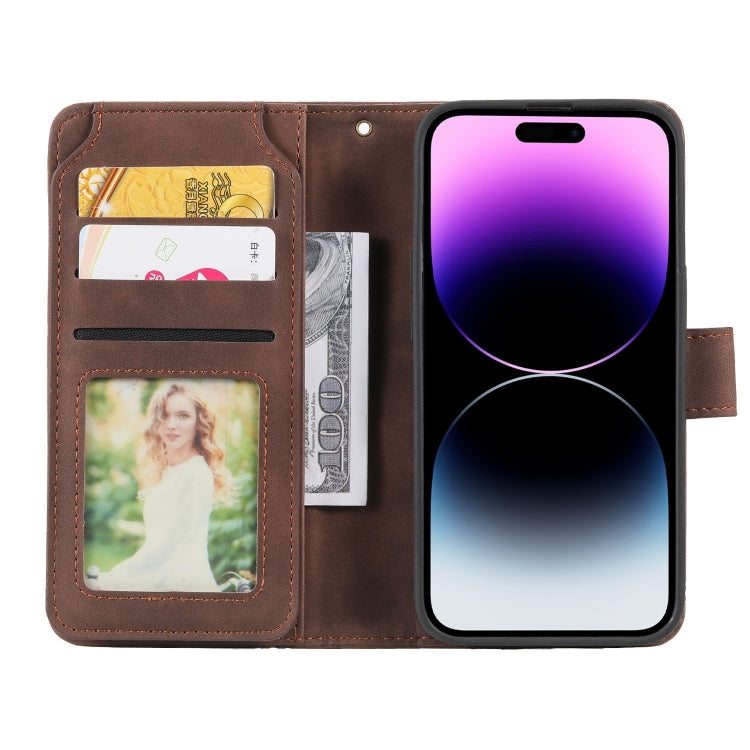 For iPhone 15 Pro Skin Feel Multi-card Wallet Leather Phone Case(Brown) - HoMEdemic™ 