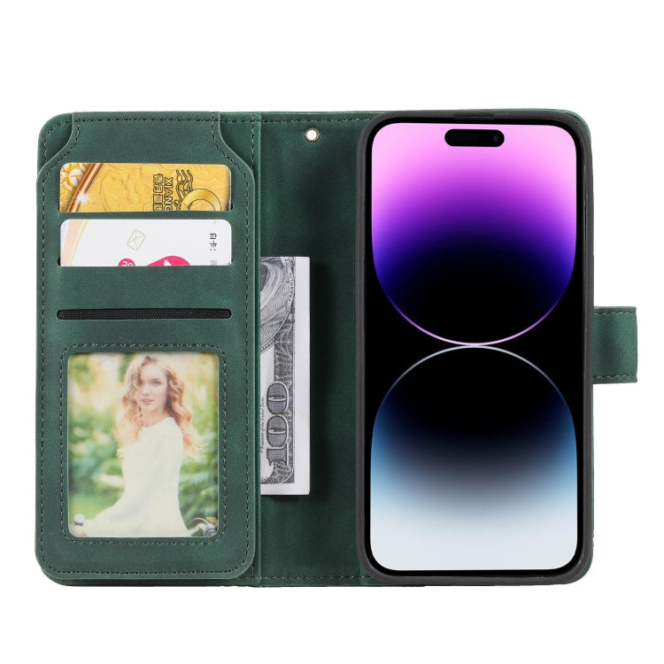For iPhone 15 Pro Skin Feel Multi-card Wallet Leather Phone Case(Green) - HoMEdemic™ 