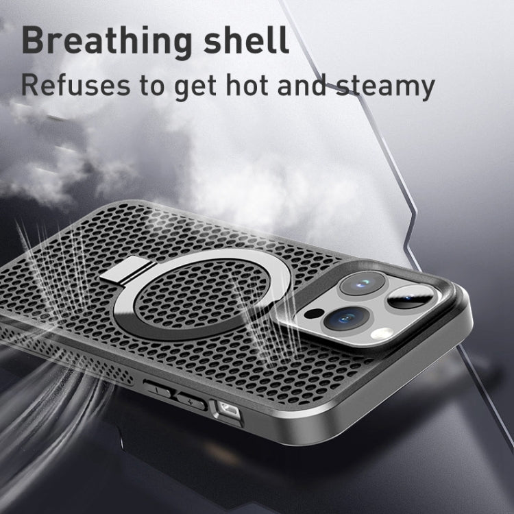 For iPhone 15 Pro Skin Feel PC+TPU Cooling Magnetic Magsafe Phone Case with Stand(Dark Green) - HoMEdemic™ 