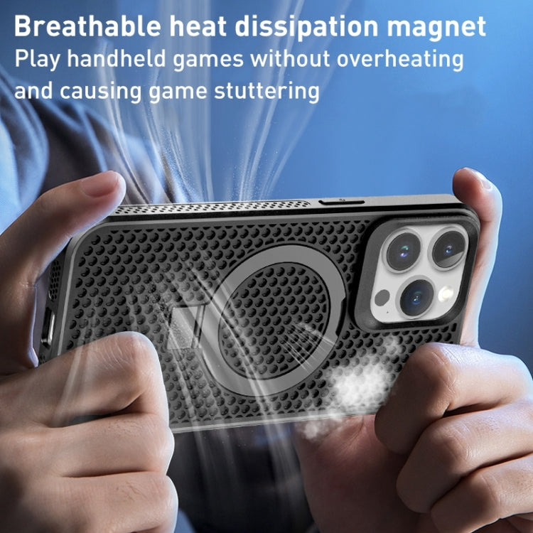 For iPhone 15 Pro Skin Feel PC+TPU Cooling Magnetic Magsafe Phone Case with Stand(Purple) - HoMEdemic™ 