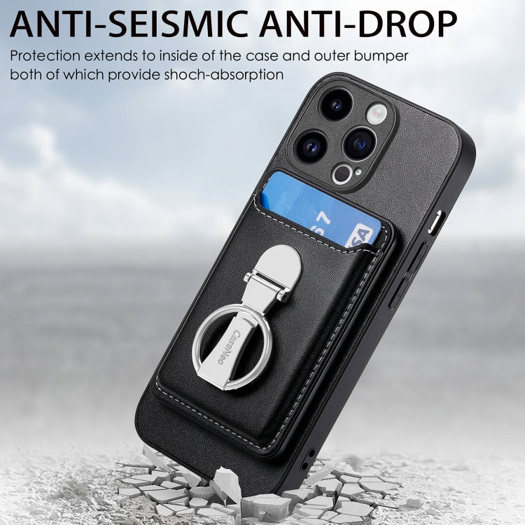 For iPhone 15 Pro Skin Feel Ring Holder Wallet Magnetic Phone Case(Black) - HoMEdemic™ 